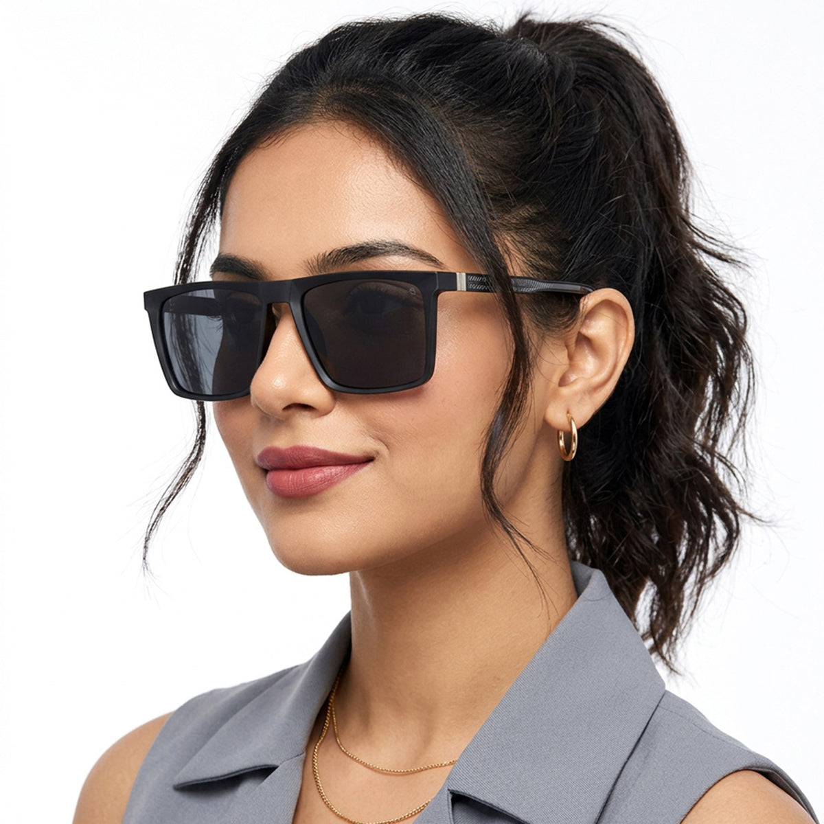 Eyejack Black Square Sunglasses for Men and Women - Style L766 - worn by a male model (image 3)