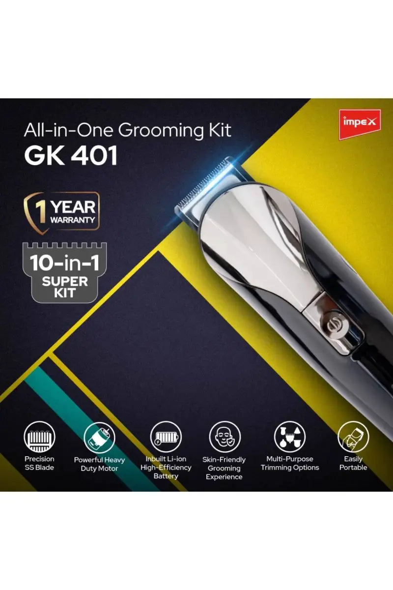 Impex GK-401 10 in 1 Grooming Trimmer Kit - Black (Pack of 1)