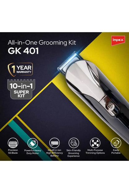 Impex GK-401 10 in 1 Grooming Trimmer Kit - Black (Pack of 1)
