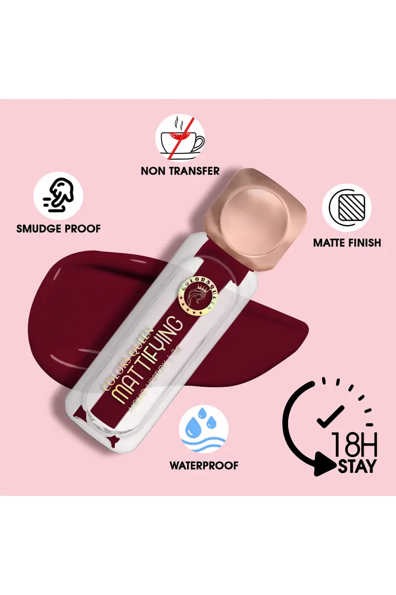 Colors Queen Mattifying Non Transfer Matte Liquid Lipstick - 3g (Cranberry)