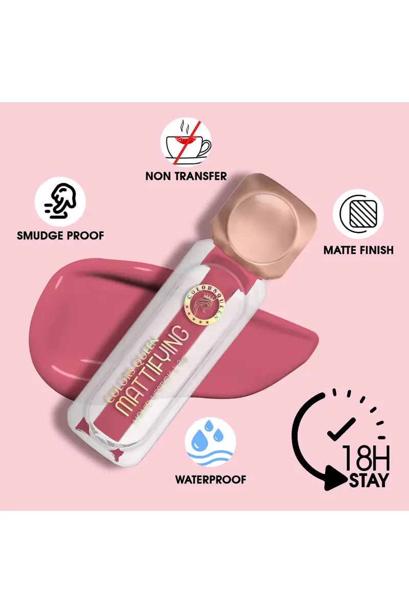 Colors Queen Mattifying Non Transfer Matte Liquid Lipstick - 3g (Po-ppy)