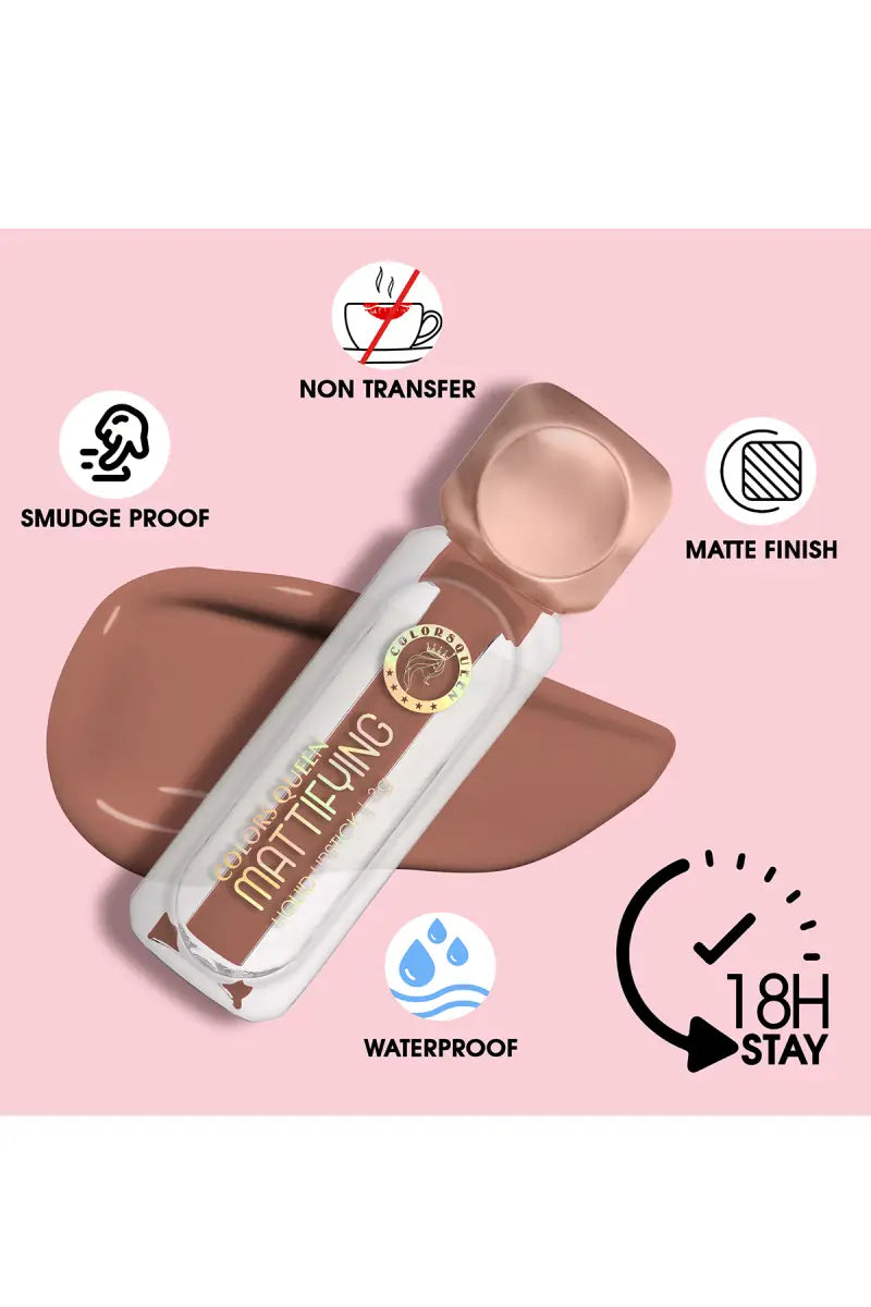 Colors Queen Mattifying Non Transfer Matte Liquid Lipstick - 3g (Nude Toast)