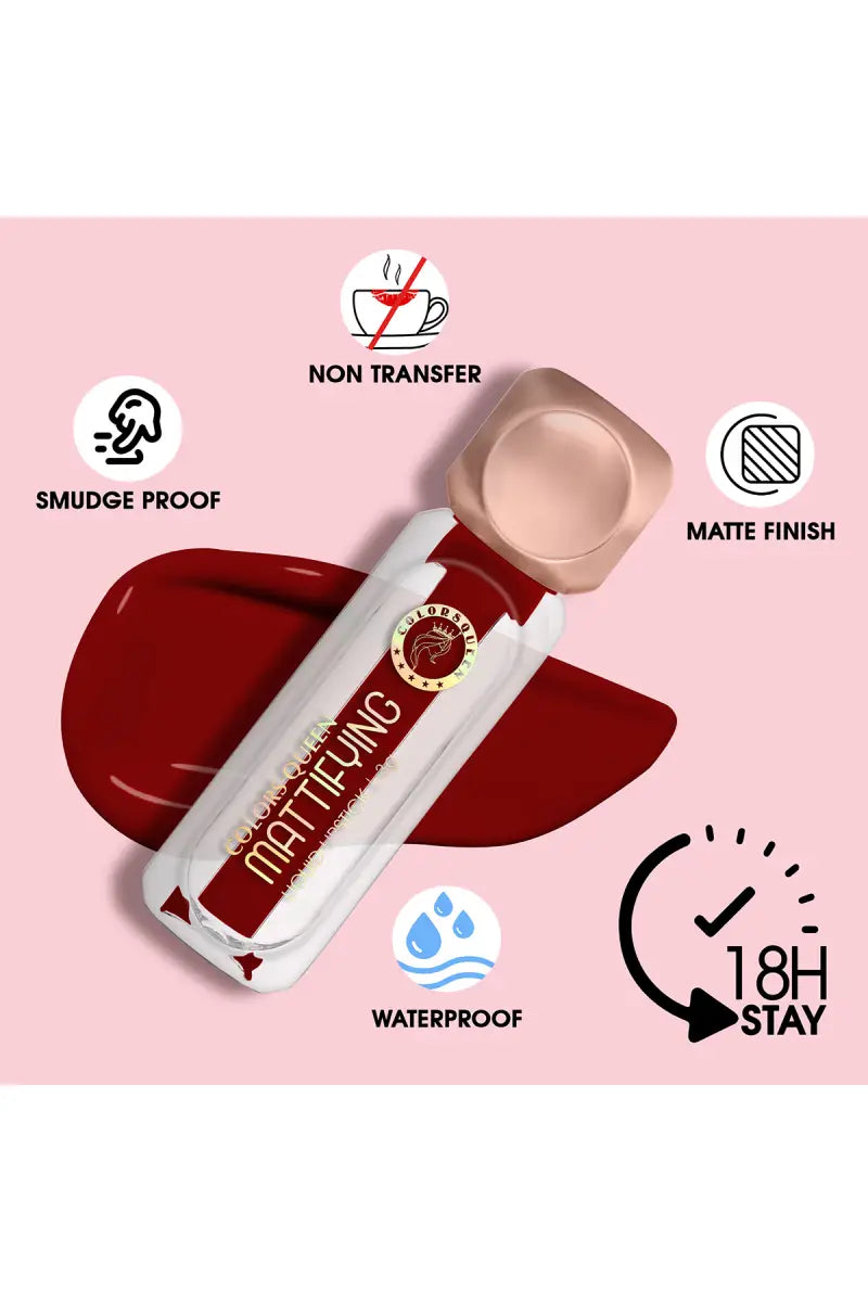 Colors Queen Mattifying Non Transfer Matte Liquid Lipstick - 3g (Maroon)
