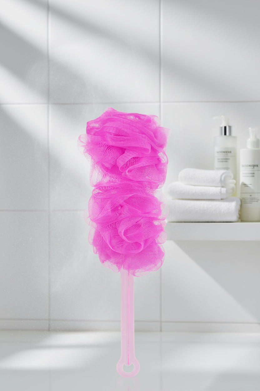 Vivin Long Handle Bath Body Brush Loofa and Shower Sponge (Charm Pink) - Pack Of 1 SUPER