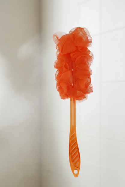 Vivin Luxury Long Handle Nylon Mesh loofah - Orange (Pack of 1) SUPER