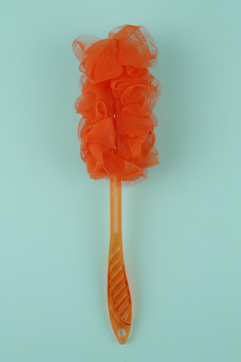 Vivin Luxury Long Handle Nylon Mesh loofah - Orange (Pack of 1) SUPER