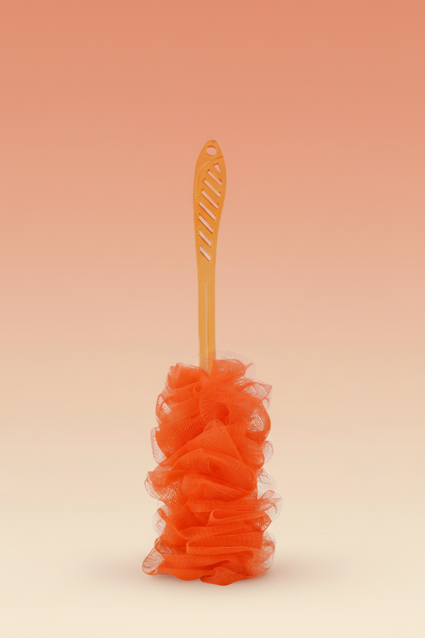 Vivin Luxury Long Handle Nylon Mesh loofah - Orange (Pack of 1) SUPER