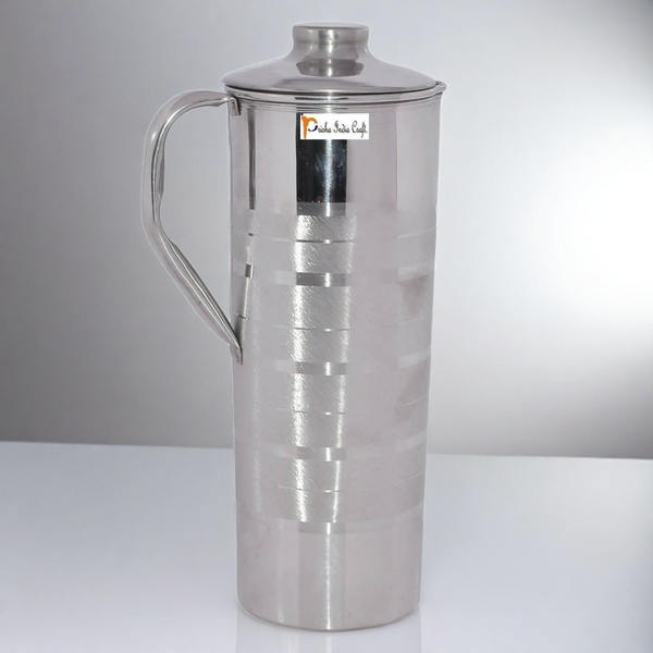 Prisha India Craft Handmade Stainless Steel Jug with Lid| Drinkware Set| Capacity 900 ML