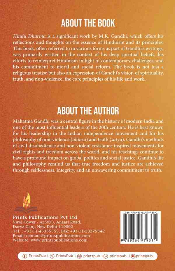 Hindu Dharma by Mahatma Gandhi – Reflections on Hinduism, Truth and Non-Violence Prints Publications