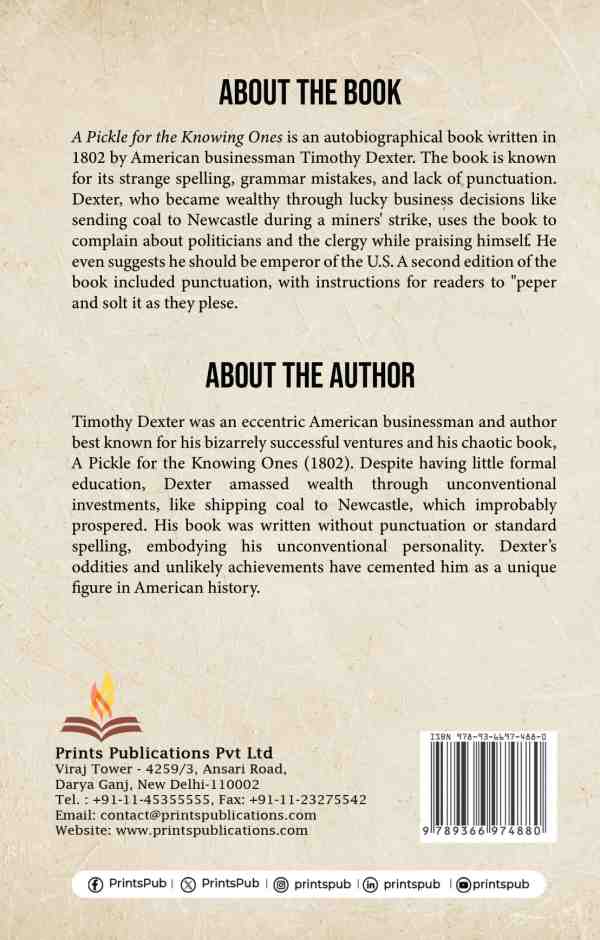 A Pickle for the Knowing Ones by Timothy Dexter – A Curious Classic of American Literature Prints Publications