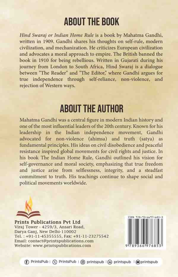 The Indian Home Rule Hind Swaraj by Mahatma Gandhi Prints Publications