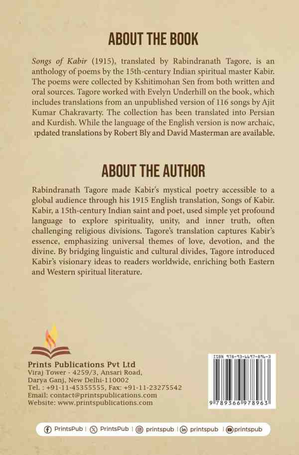 Songs of Kabir – Spiritual Poetry of Kabir Translated by Rabindranath Tagore Prints Publications