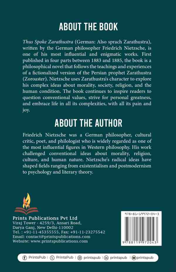 Thus Spoke Zarathustra: A Philosophical Journey on Morality, Humanity, and Self-Transformation Prints Publications
