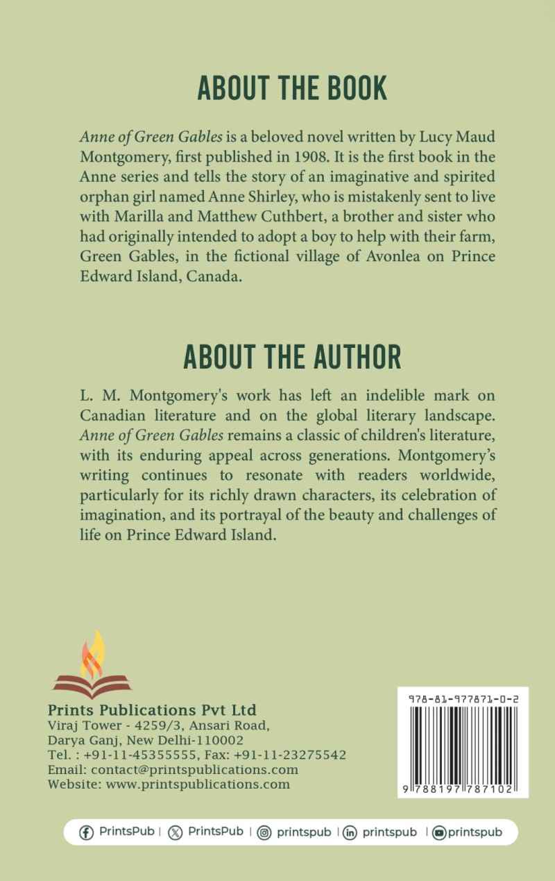 Anne of Green Gables: The Heartwarming Story of an Imaginative Orphan Girl Prints Publications