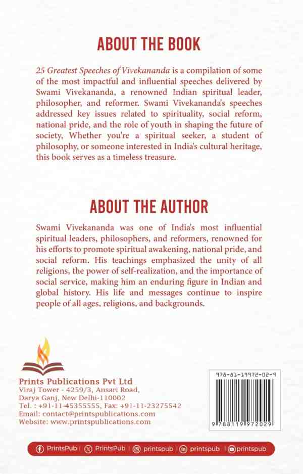 25 Greatest Speeches of Swami Vivekananda: Inspiring Words on Spirituality and Nation Building Prints Publications