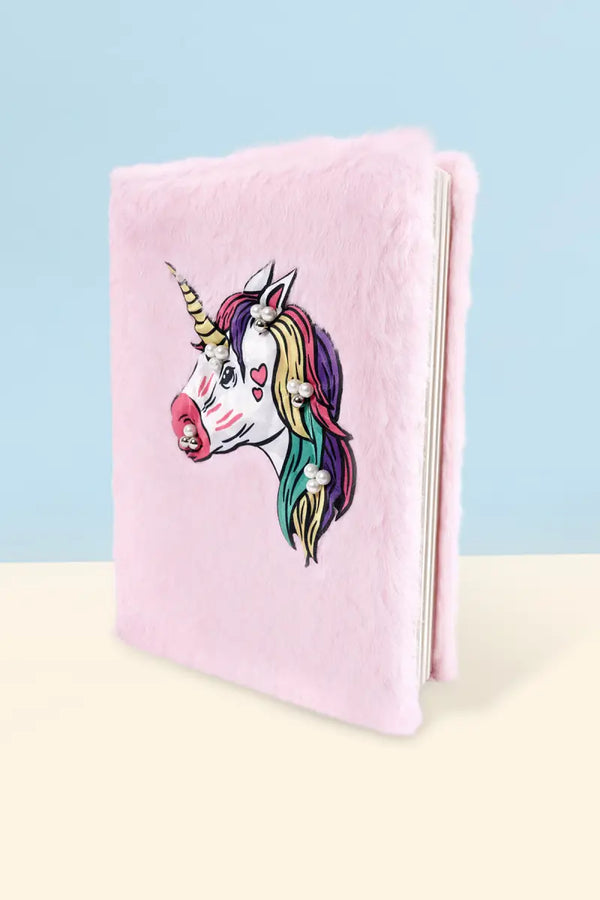 Unicorn Diary Pink Plush Ruled Diary