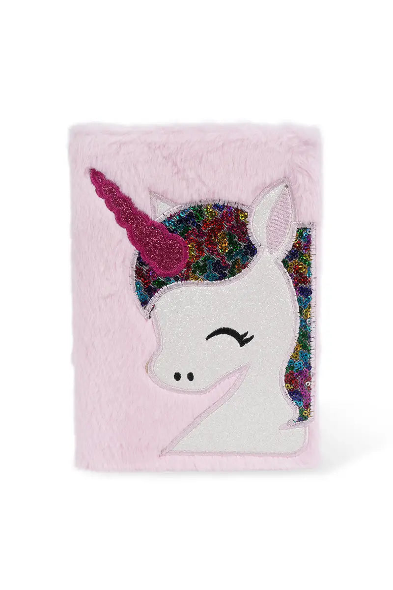Unicorn Sparkle Plush Ruled Diary - (Baby Pink)