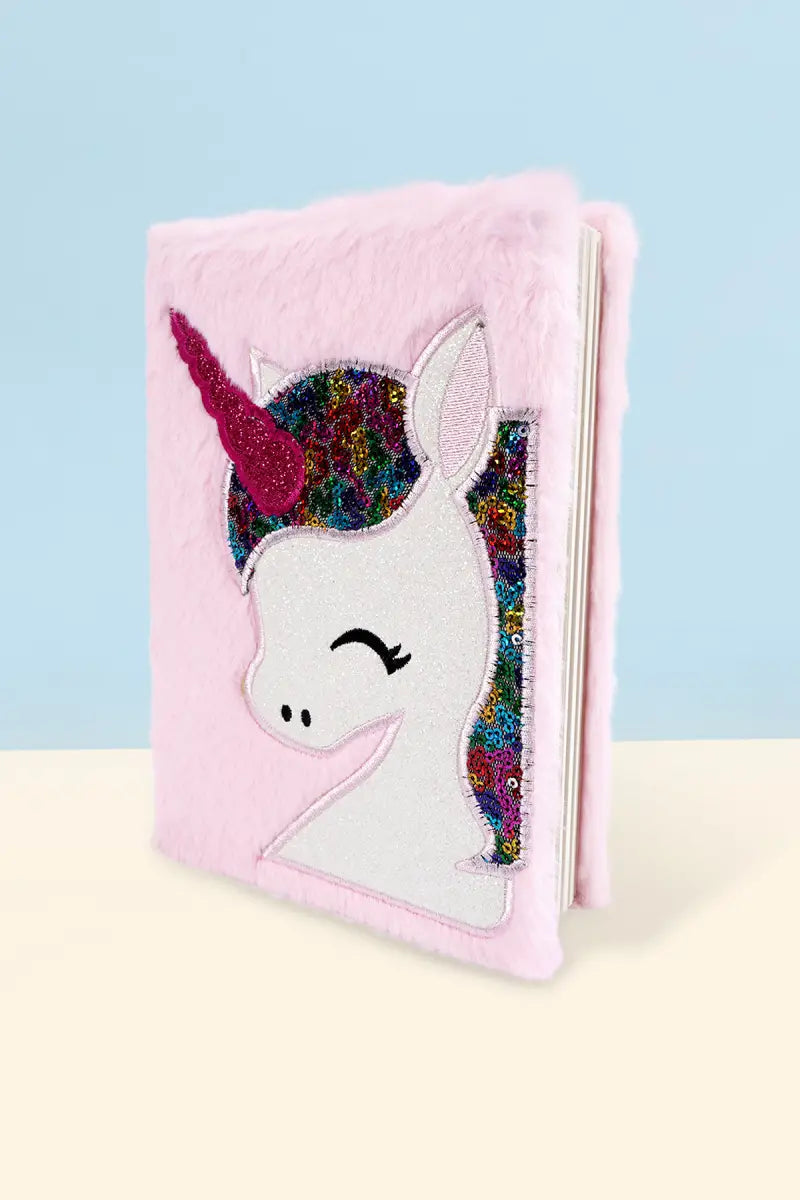 Unicorn Sparkle Plush Ruled Diary - (Baby Pink)