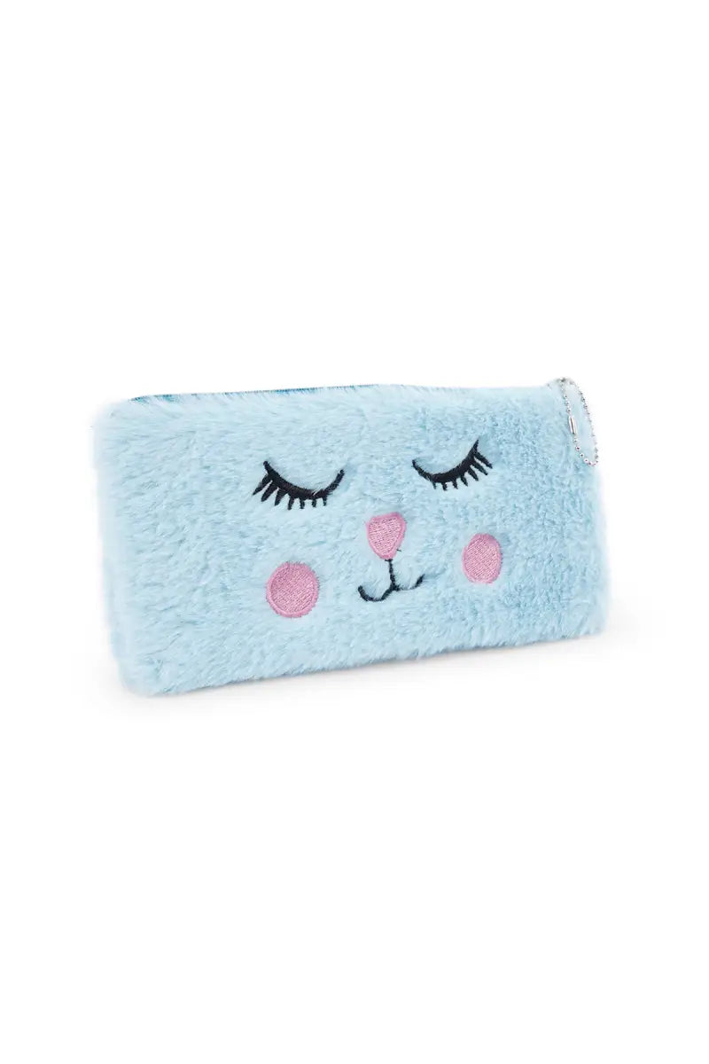 Cat Plush Pencil Pouch - (Sky Blue)