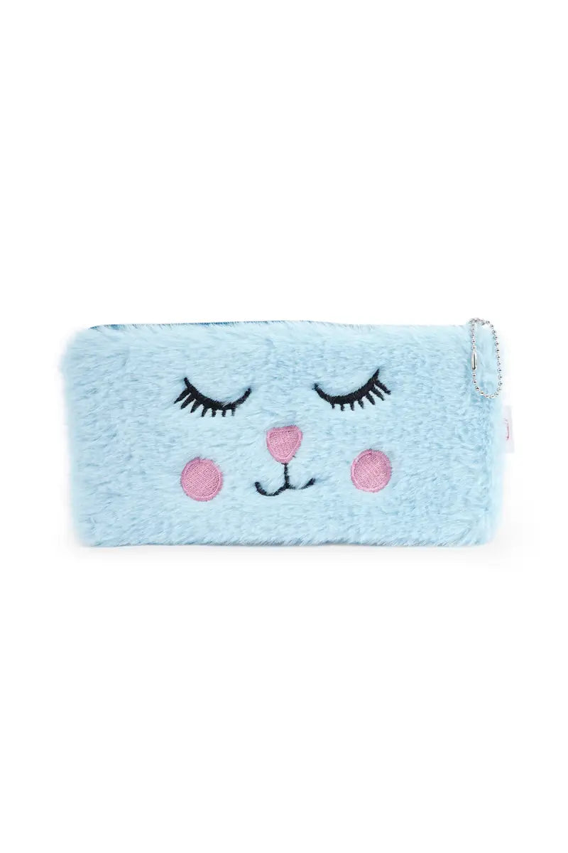 Cat Plush Pencil Pouch - (Sky Blue)