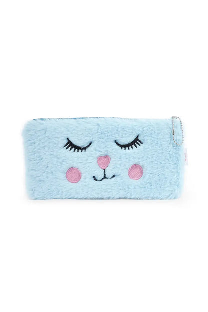 Cat Plush Pencil Pouch - (Sky Blue)