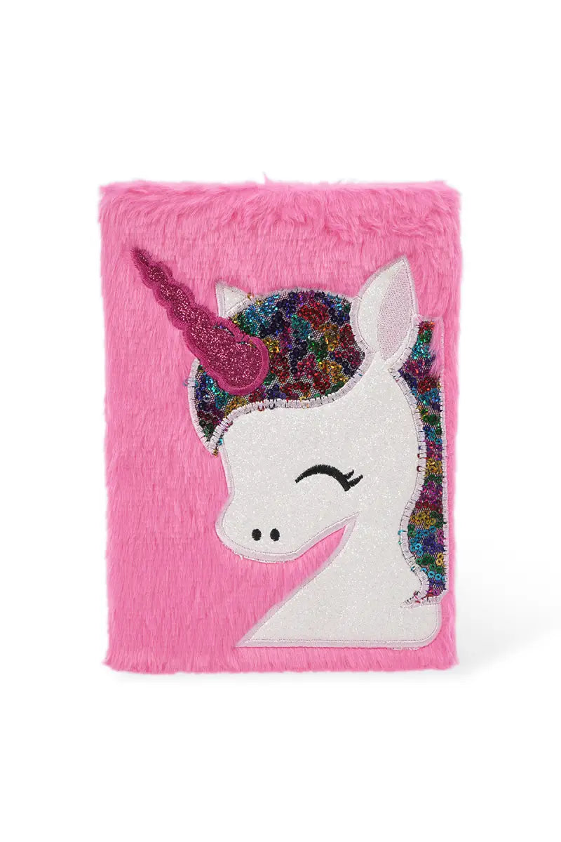 Unicorn Sparkle Plush Ruled Diary - (Pink)