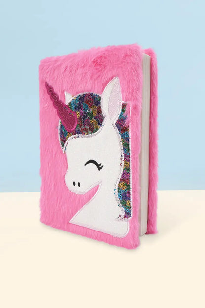 Unicorn Sparkle Plush Ruled Diary - (Pink)