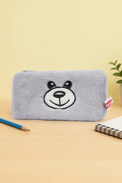 Bear Plush Pencil Pouch - (Grey)