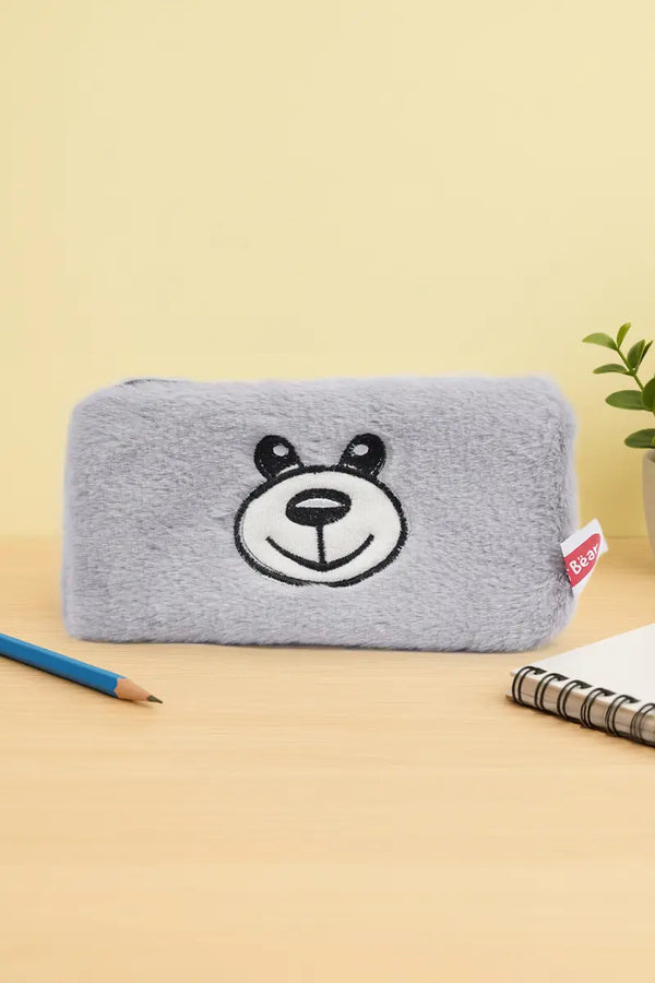 Bear Plush Pencil Pouch - (Grey)