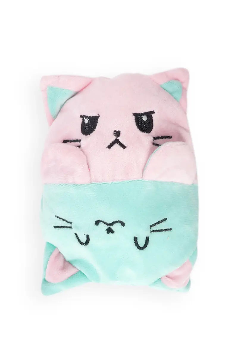 2 In 1 Teddy & Cat Reversible Stuffed Toy (Green - Pink)