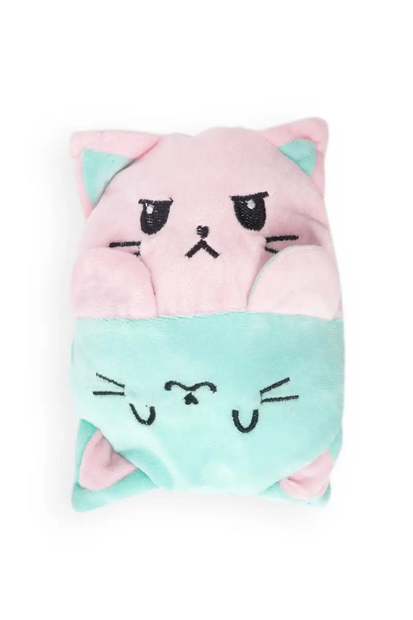 2 In 1 Teddy & Cat Reversible Stuffed Toy (Green - Pink)