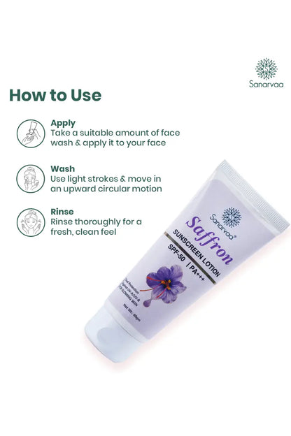 Sanarvaa Saffron Sunscreen Lotion SPF-50, PA+++ (60g)