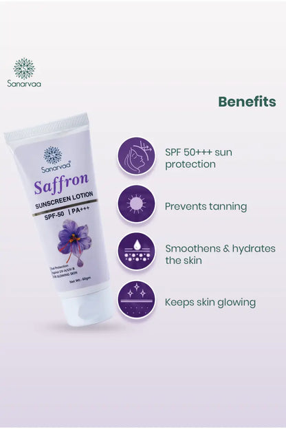 Sanarvaa Saffron Sunscreen Lotion SPF-50, PA+++ (60g)