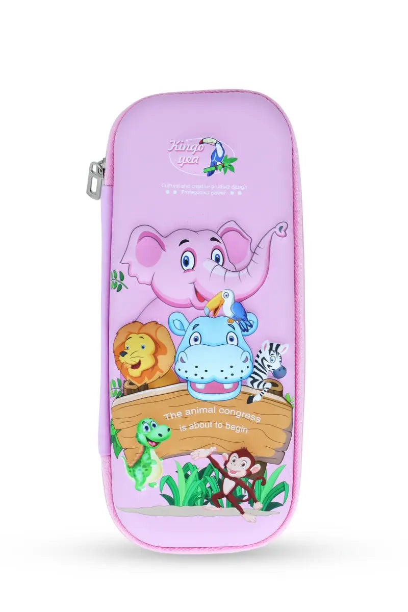 Kingo Box Animal Themed Pencil Pouch (Pink)