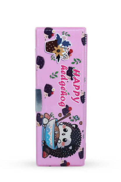 3D Hedgehog Printed Pencil Box with Sharpener (Pink)