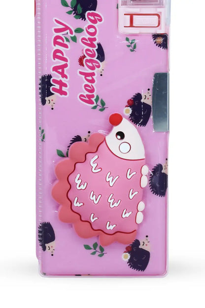 3D Hedgehog Printed Pencil Box with Sharpener (Pink)