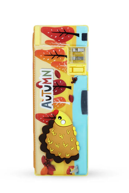 3D Hedgehog Printed Pencil Box with Sharpener (Multicolour)