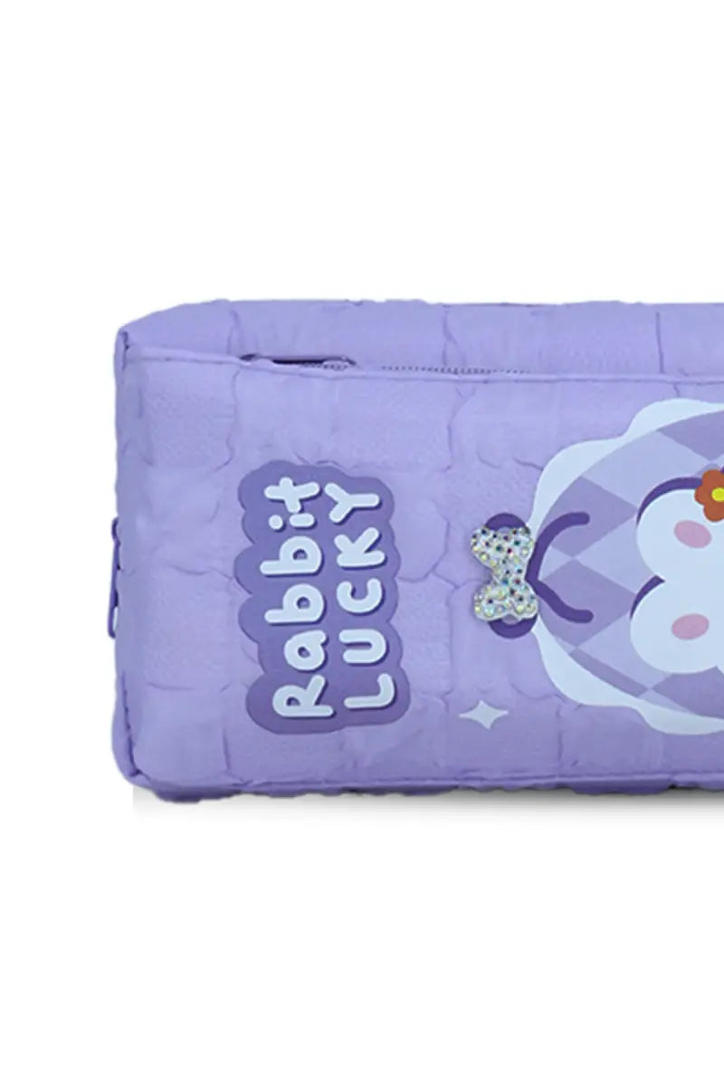 Rabbit Lucky Cartoon Printed Pencil Pouch - Lavender