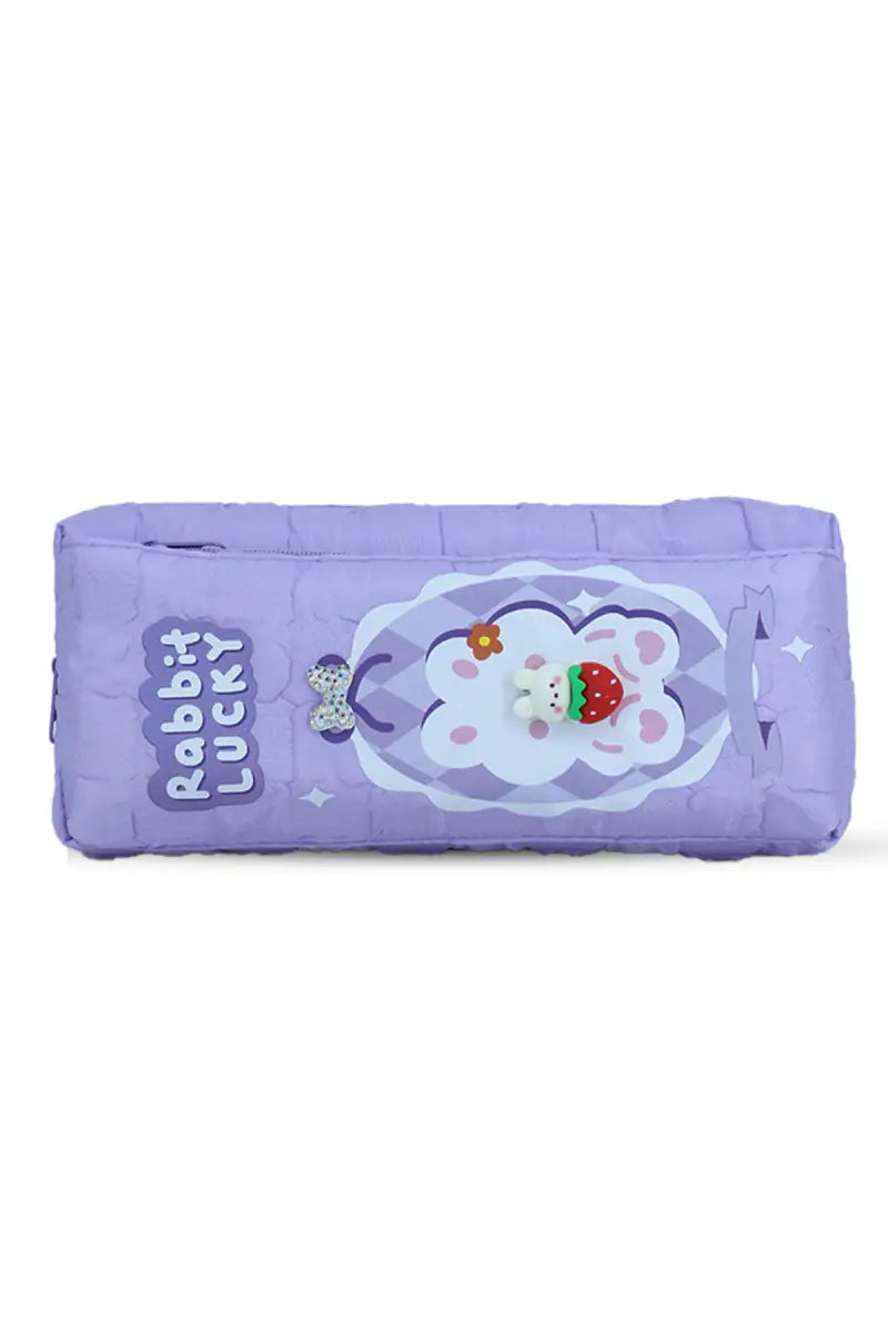 Rabbit Lucky Cartoon Printed Pencil Pouch - Lavender