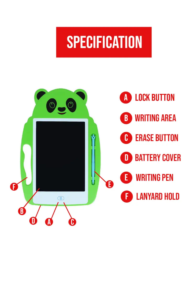 Panda Designed 9 Inch LCD Writing Tablet for Kids (Green)