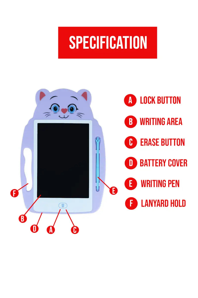 Kitty Designed 9 Inch LCD Writing Tablet for Kids (Lavender)