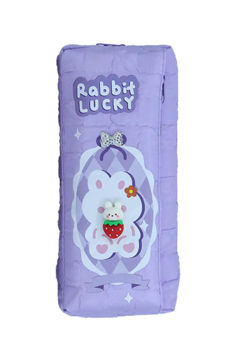 Rabbit Lucky Cartoon Printed Pencil Pouch - Lavender