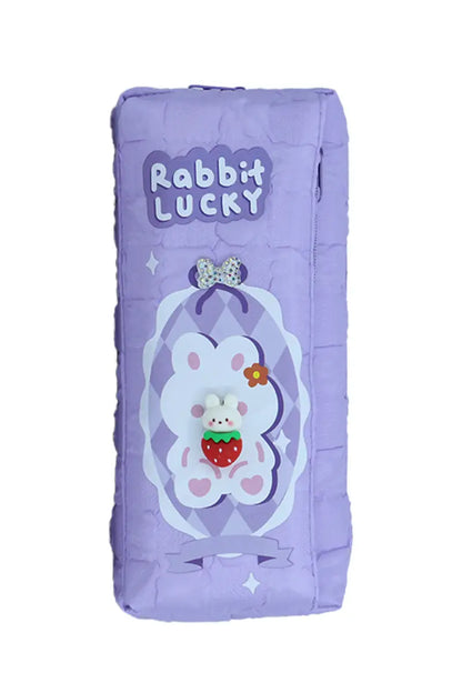 Rabbit Lucky Cartoon Printed Pencil Pouch - Lavender
