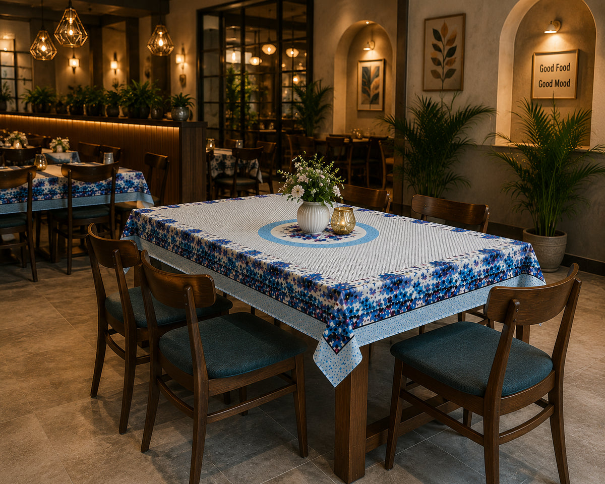 Blue Aster printed cotton table cover in blue - image 8