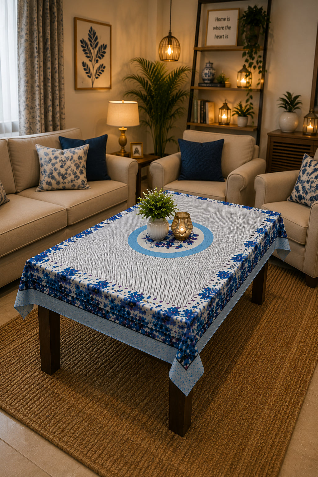 Blue Aster printed cotton table cover in blue - image 10