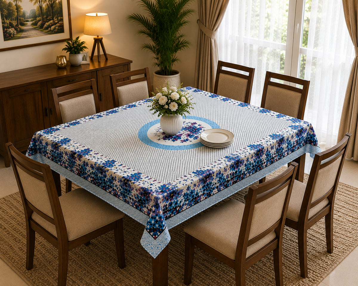 Blue Aster printed cotton table cover in blue - image 12
