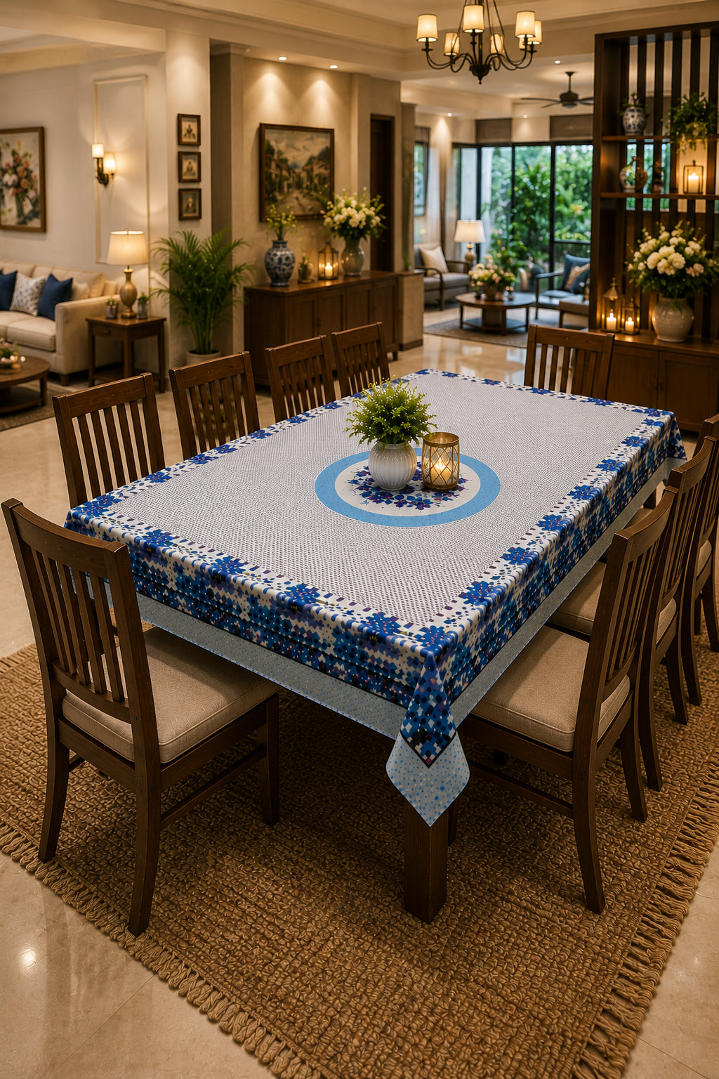 Blue Aster printed cotton table cover in blue - image 15