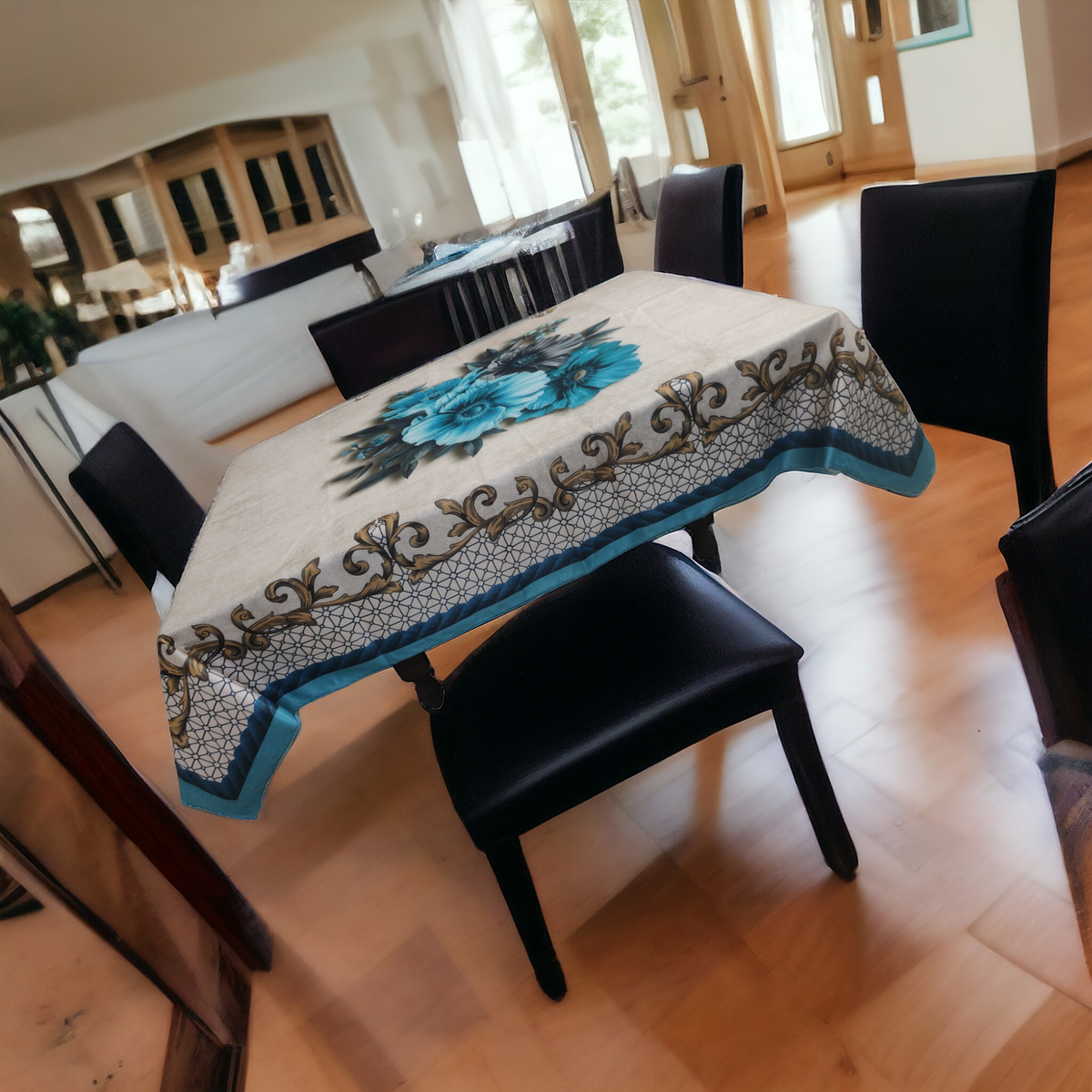 Blue Daisy printed cotton table cover in blue - image 9