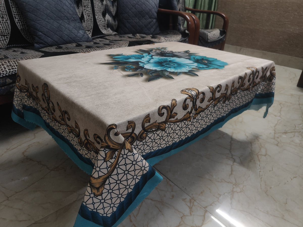 Blue Daisy printed cotton table cover in blue - image 2