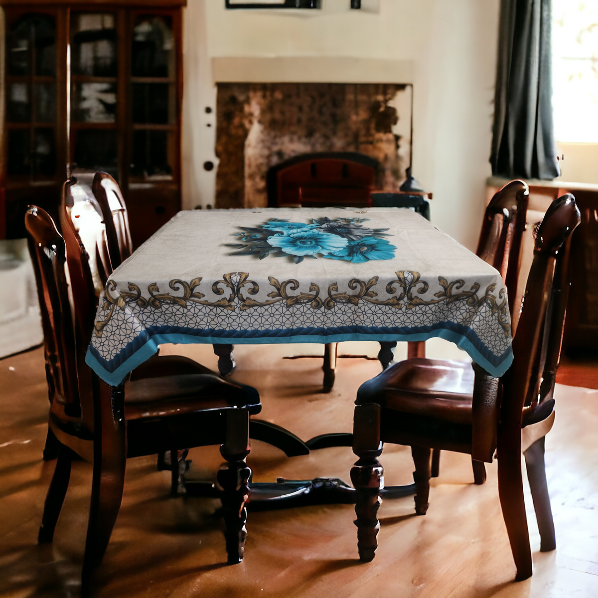 Blue Daisy printed cotton table cover in blue - image 15